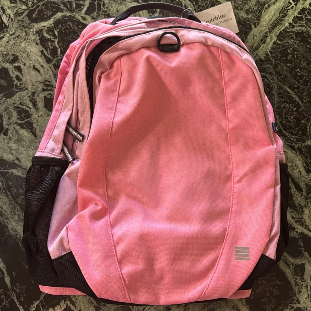 New girl’s backpack Lands End pink with two side bottle holders